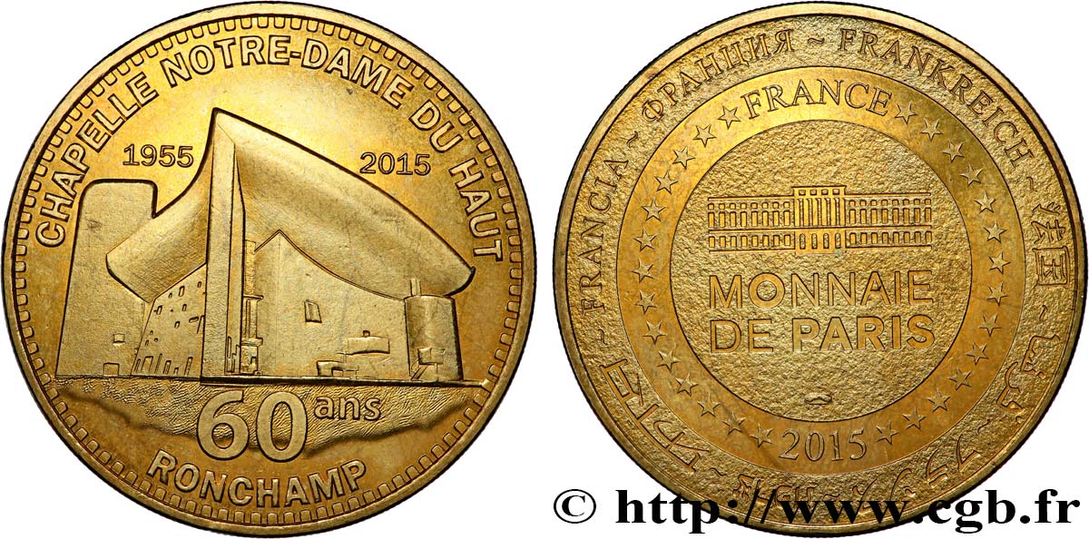 MÉDAILLES TOURISTIQUES Médaille touristique, 60e anniversaire de la chapelle Notre-Dame du Haut, Ronchamp SUP