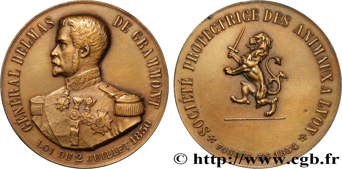 III REPUBLIC Médaille, Général Delmas de Gramont, Société protectrice des animaux AU