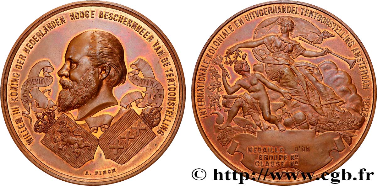 PAYS BAS - ROYAUME DE HOLLANDE - GUILLAUME III Médaille, Exposition internationale coloniale, commerce et exportation EBC