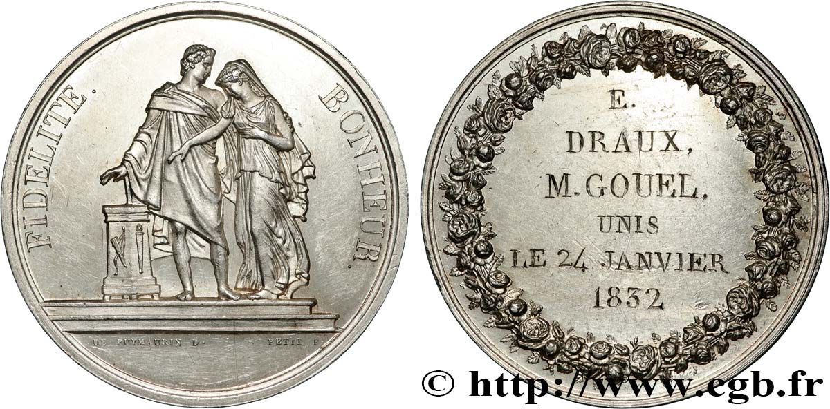 AMOUR ET MARIAGE Médaille de mariage, Fidélité et Bonheur TTB+