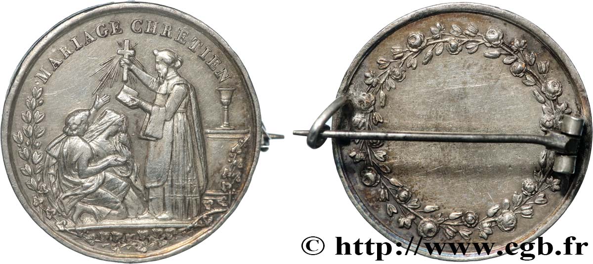 AMOUR ET MARIAGE Médaille, Mariage chrétien, transformée en broche q.SPL/BB