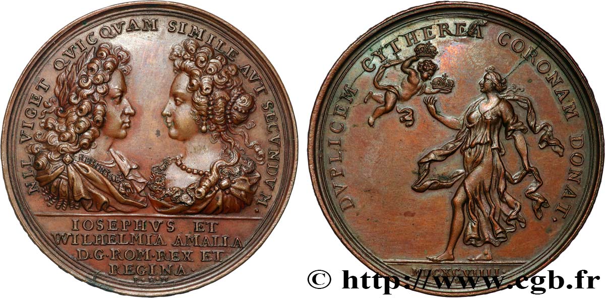 AUSTRIA - HOLY ROMAN EMPIRE - JOSEPH I Médaille, Mariage de Joseph Ier et Wilhelmine Amalie de Braunschweig Lünebourg SPL
