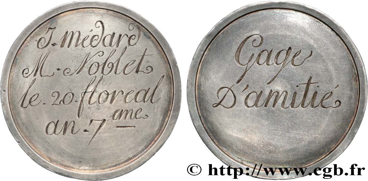 DIRECTOIRE Médaille, Gage d’amitié, J. Médard et M. Noblet TTB