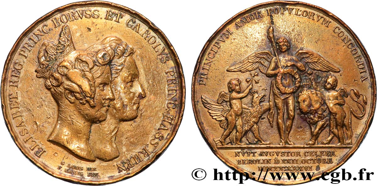 ALLEMAGNE - GRAND-DUCHÉ DE HESSE - LOUIS II Médaille, Mariage du Prince Karl Wilhem Ludwig de Hesse et du Rhin avec la Princesse Elisabeth de Prusse BC