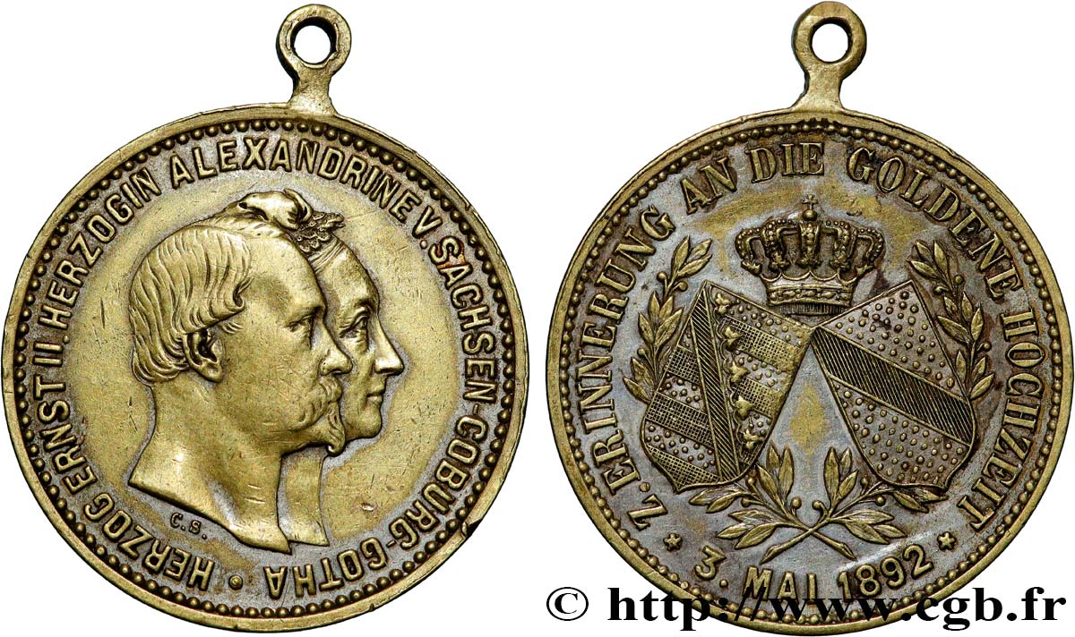 ALLEMAGNE - SAXE-COBOURG ET GOTHA Médaille, Noces d’or d’Ernest II de Saxe Cobourg et Gotha avec la Princesse Alexandrine de Bade TTB