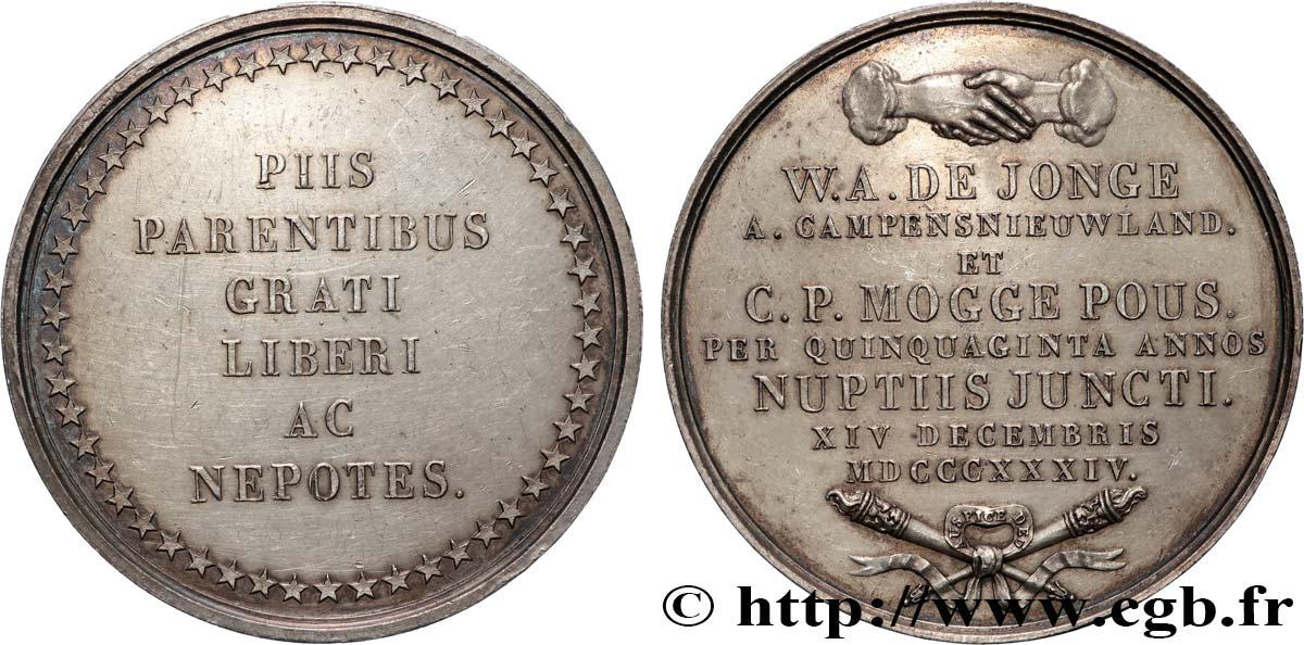 NETHERLANDS Médaille, Noces d’or de W. A. Jonge de Campensnieuwland, Maire de Zierikzee et de son épouse C. P. née Mogge Pous AU