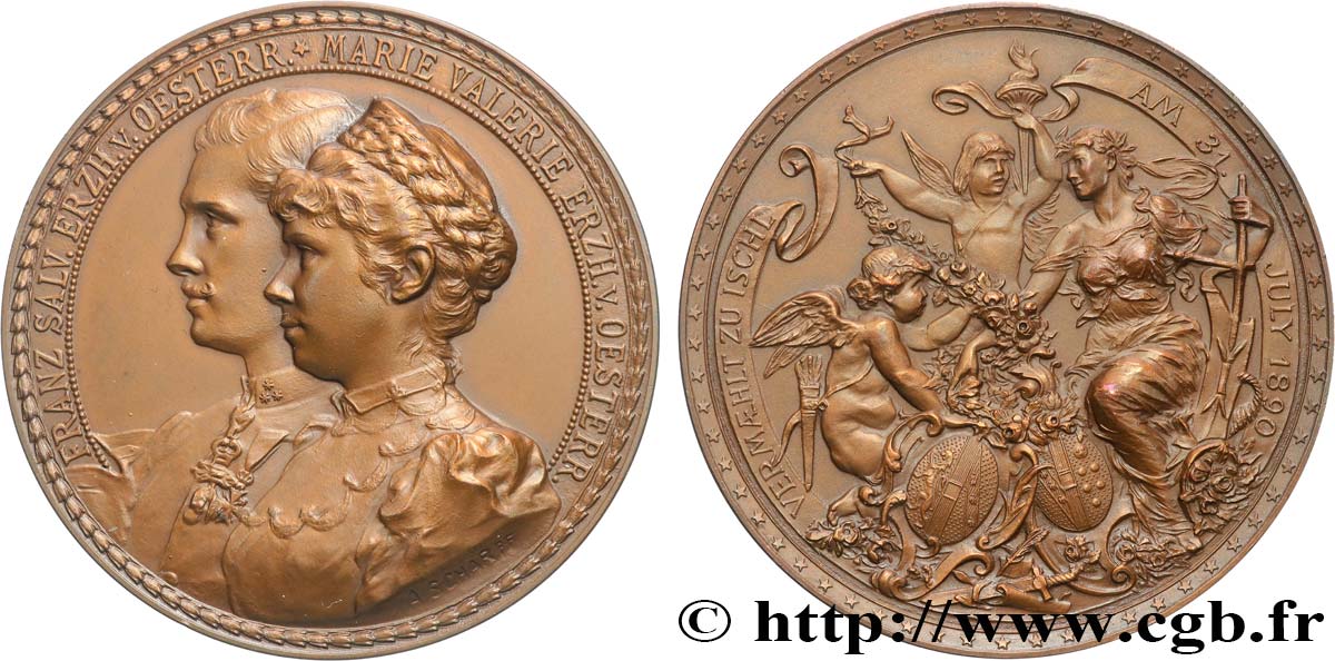 ÖSTERREICH Médaille, Mariage de François Salvator de Hasbourg-Toscane et de Marie Valérie d’Autriche VZ