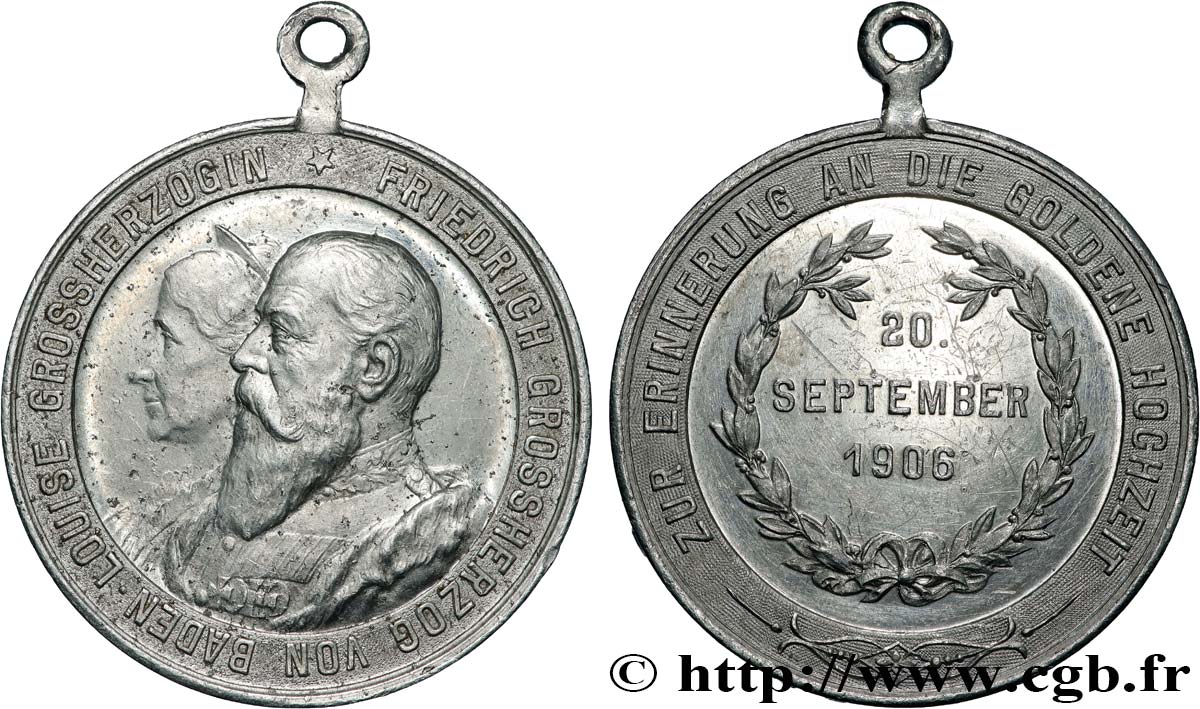 ALLEMAGNE - GRAND-DUCHÉ DE BADE - FRÉDÉRIC Ier Médaille, Noces d’or de Frédéric I Grand Duc de Bade et la Princesse Louise de Prusse SUP