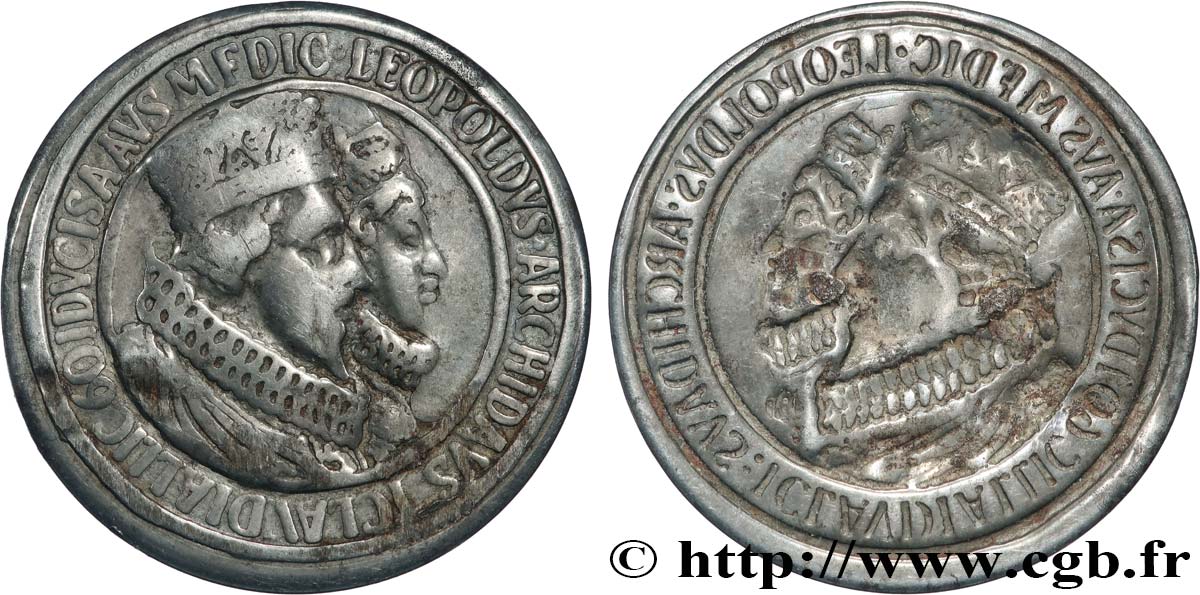 AUSTRIA - COUNTY OF TYROL - LEOPOLD V AND CLAUDIA OF MEDICIS Médaille, Mariage de l’Archiduc d’Autriche (Comte de Tyrol) Léopold et Claudia de Médicis VF