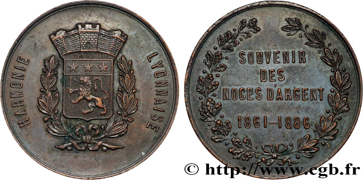 III REPUBLIC Médaille, Harmonie lyonnaise, Souvenir des noces d’argent XF