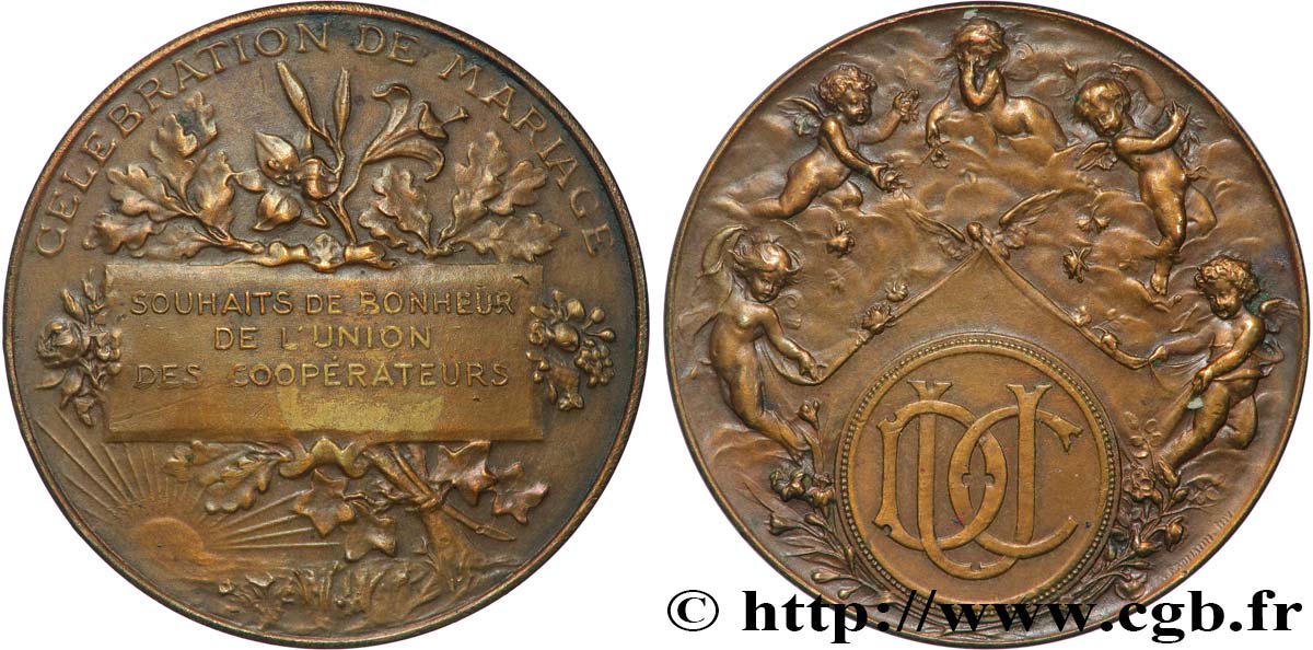 AMOUR ET MARIAGE Médaille, Souhaits de bonheur de l’union des coopérateurs TTB+