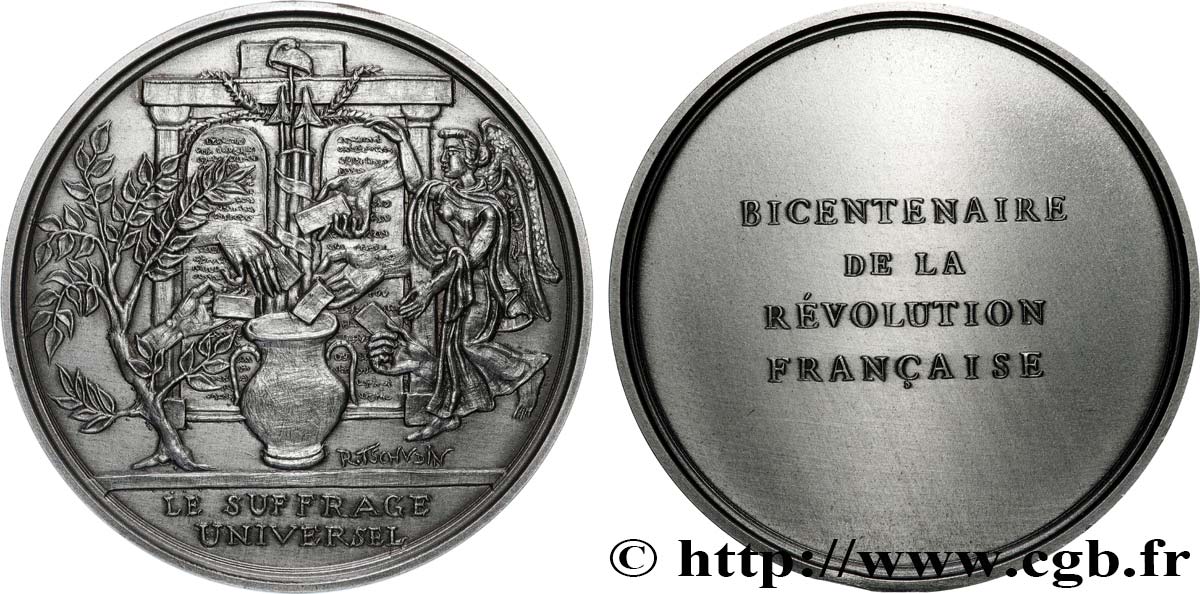 V REPUBLIC Médaille, Bicentenaire de la Révolution, Suffrage universel AU