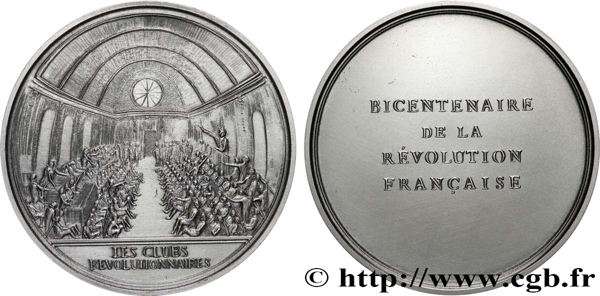 QUINTA REPUBLICA FRANCESA Médaille, Bicentenaire de la Révolution, Les clubs révolutionnaires EBC