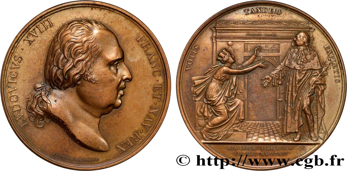 LOUIS XVIII Médaille, Première entrée du roi Louis XVIII à Paris TTB+