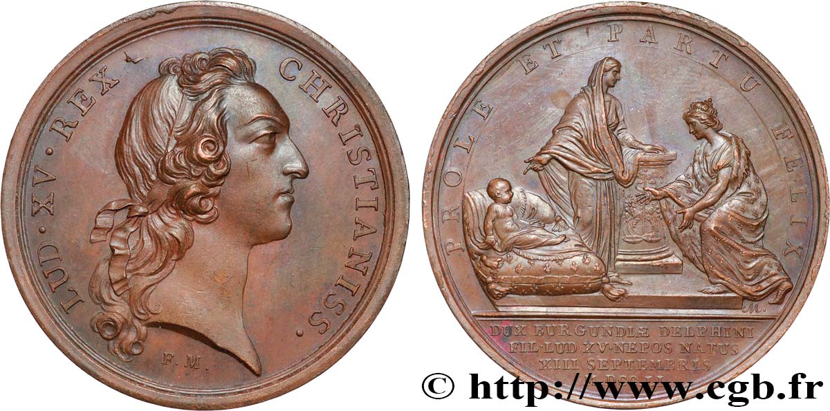 LOUIS XV DIT LE BIEN AIMÉ Médaille, Naissance de Louis, duc de Bourgogne VZ/fVZ