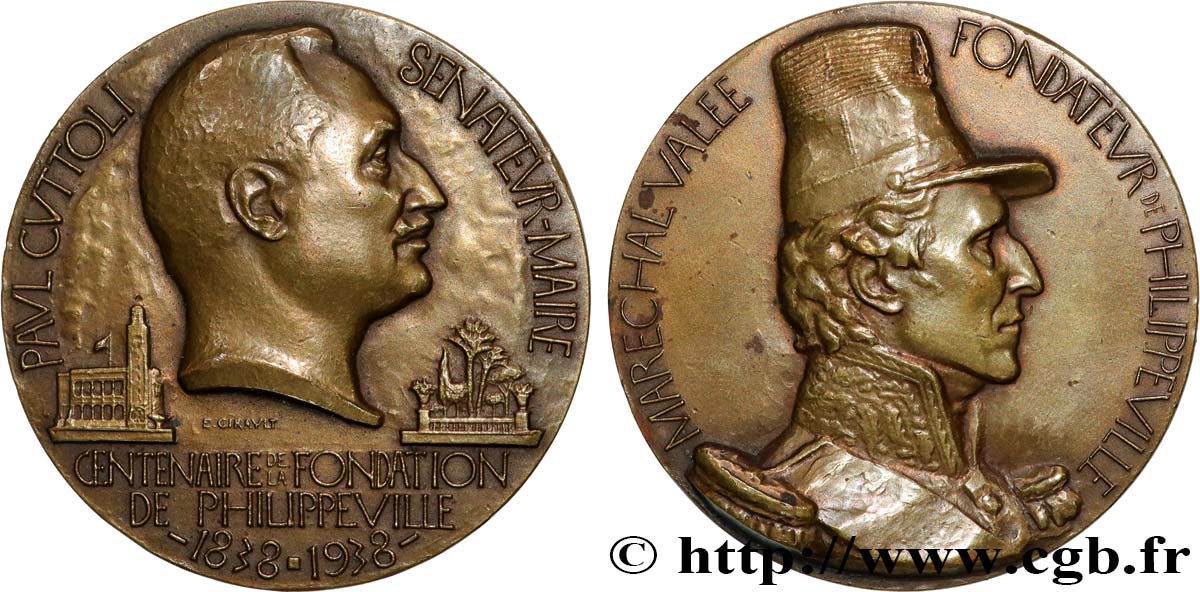 ALGÉRIE - TROISIÈME RÉPUBLIQUE Médaille, Centenaire de la fondation de Philippeville AU/XF