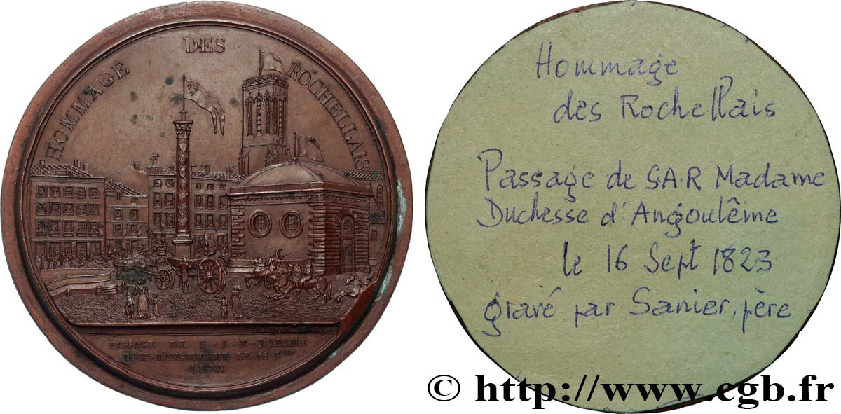 LOUIS XVIII Médaille, Visite de La Rochelle, tirage uniface du revers TTB+