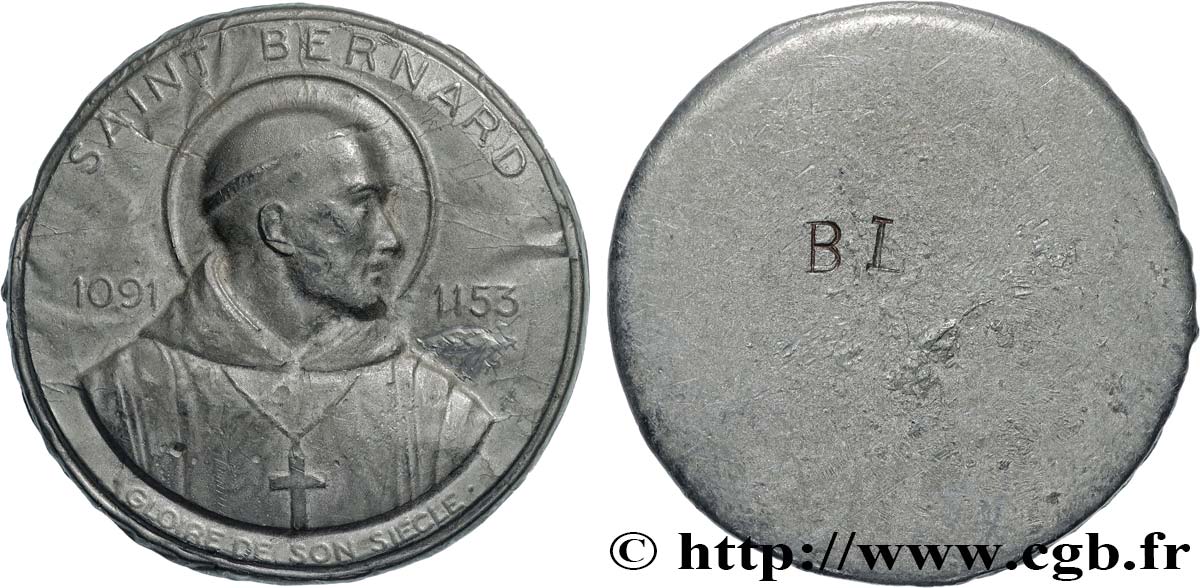 MÉDAILLES RELIGIEUSES Médaille, Saint Bernard, tirage uniface de l’avers BB