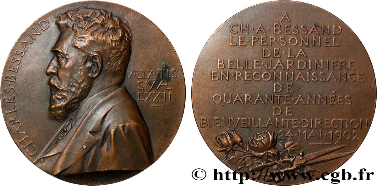 III REPUBLIC Médaille, Charles Bessand, directeur de la Belle Jardinière XF