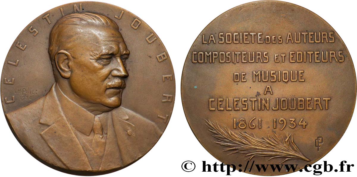 MUSIC, ARTS AND CONCERTS Médaille, Société des auteurs, compositeurs et éditeurs de musique, Célestin Joubert AU