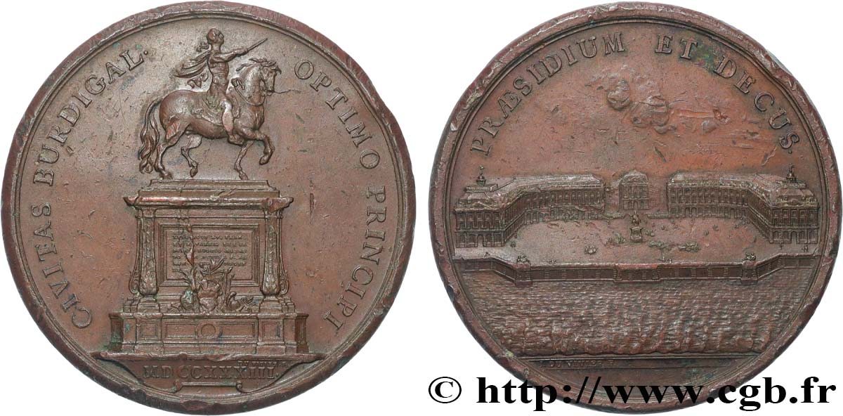 LOUIS XV DIT LE BIEN AIMÉ Médaille de la Place de la Bourse et de la statue équestre de Louis XV TTB