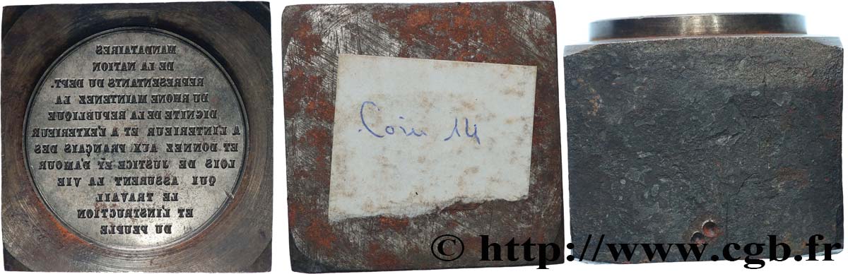 DEUXIÈME RÉPUBLIQUE Matrice du revers, Aux représentants, les Démocrates de Lyon TTB