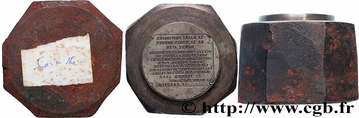 DEUXIÈME RÉPUBLIQUE Matrice du revers, Avis du maire provisoire de la Croix-Rousse TTB