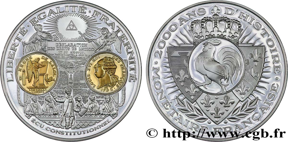 CINQUIÈME RÉPUBLIQUE Médaille, 2000 ans d’histoire monétaire française, l’écu constitutionnel SPL