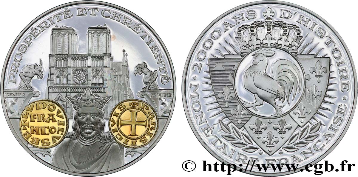 CINQUIÈME RÉPUBLIQUE Médaille, 2000 ans d’histoire monétaire française, le denier parisis SPL
