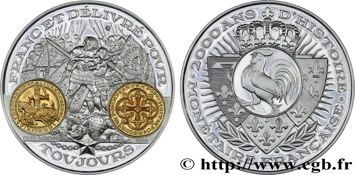 V REPUBLIC Médaille, 2000 ans d’histoire monétaire française, le franc à cheval MS