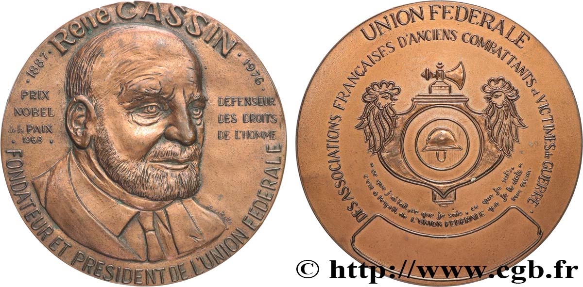 CINQUIÈME RÉPUBLIQUE Médaille, René Cassin, Union fédérale des associations françaises des anciens combattants et victimes de guerre TTB+