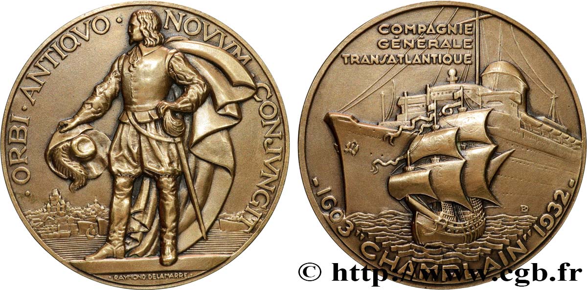 TROISIÈME RÉPUBLIQUE Médaille, Paquebot Champlain, Compagnie Générale Transatlantique TTB+