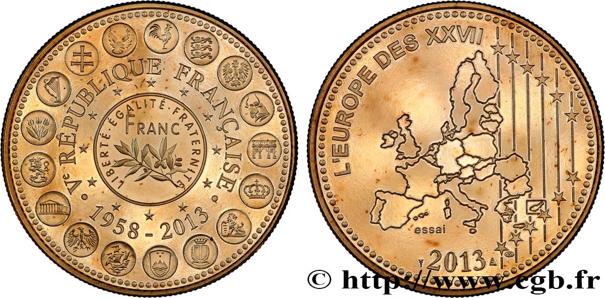 CINQUIÈME RÉPUBLIQUE Médaille, Essai du 55e anniversaire de la naissance de la Ve République SPL