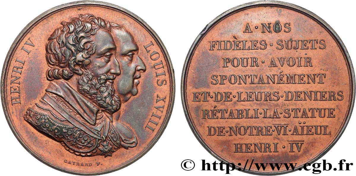 LOUIS XVIII Médaille, Rétablissement de la statue de Henri IV le 28 octobre 1817 TTB