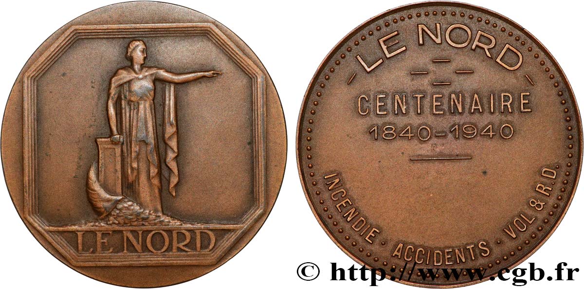 LES ASSURANCES Médaille, Le Nord, Centenaire de la société fVZ