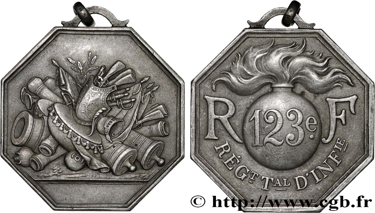 TERCERA REPUBLICA FRANCESA Médaille,123e régiment territorial d’infanterie, transformée en pendentif EBC