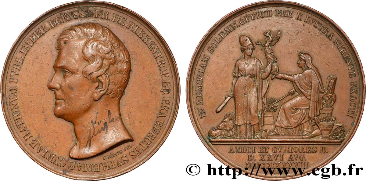 ALLEMAGNE - ROYAUME DE PRUSSE - FRÉDÉRIC-GUILLAUME III Médaille, Frédéric de Ribbentrop, Président de la Chambre haute des comptes à Berlin TTB