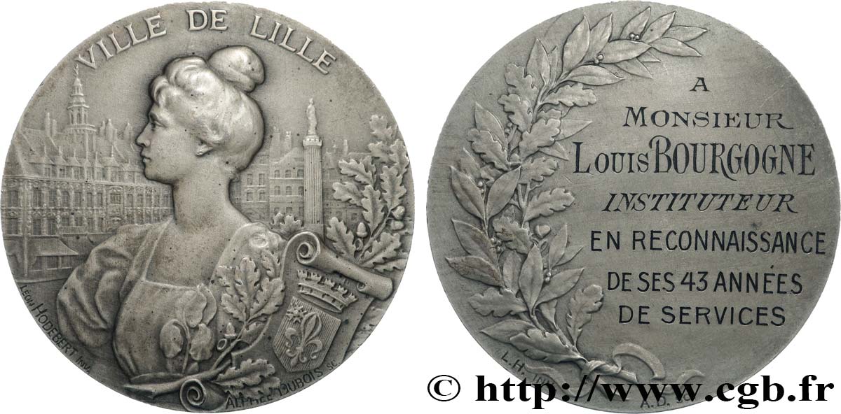 III REPUBLIC Médaille, ville de Lille, Reconnaissance de 43 années de services AU