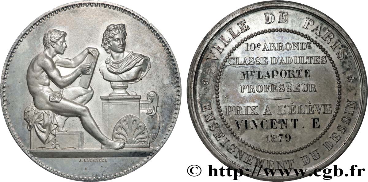 TROISIÈME RÉPUBLIQUE Médaille, Ville de Paris, Enseignement du dessin SUP