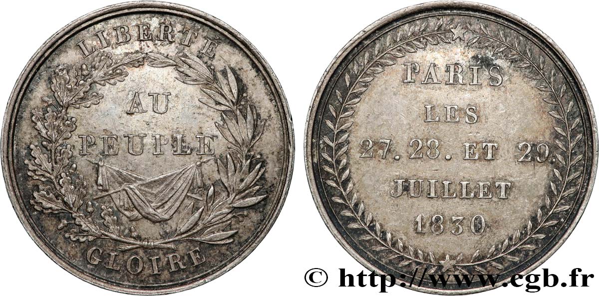 LOUIS-PHILIPPE - LES TROIS GLORIEUSES Médaille, Gloire au peuple TTB+/TTB