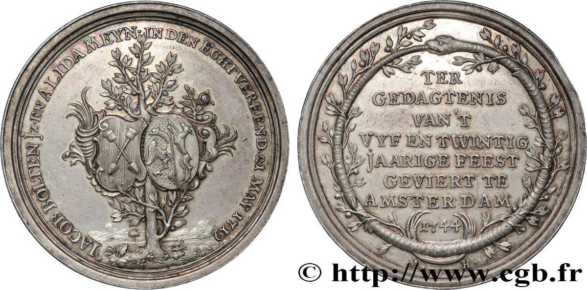 NIEDERLANDE - VEREINIGTEN PROVINZEN  - HOLLAND Médaille, Noces d’argent de Jacob Bolten et Alida Meyn VZ
