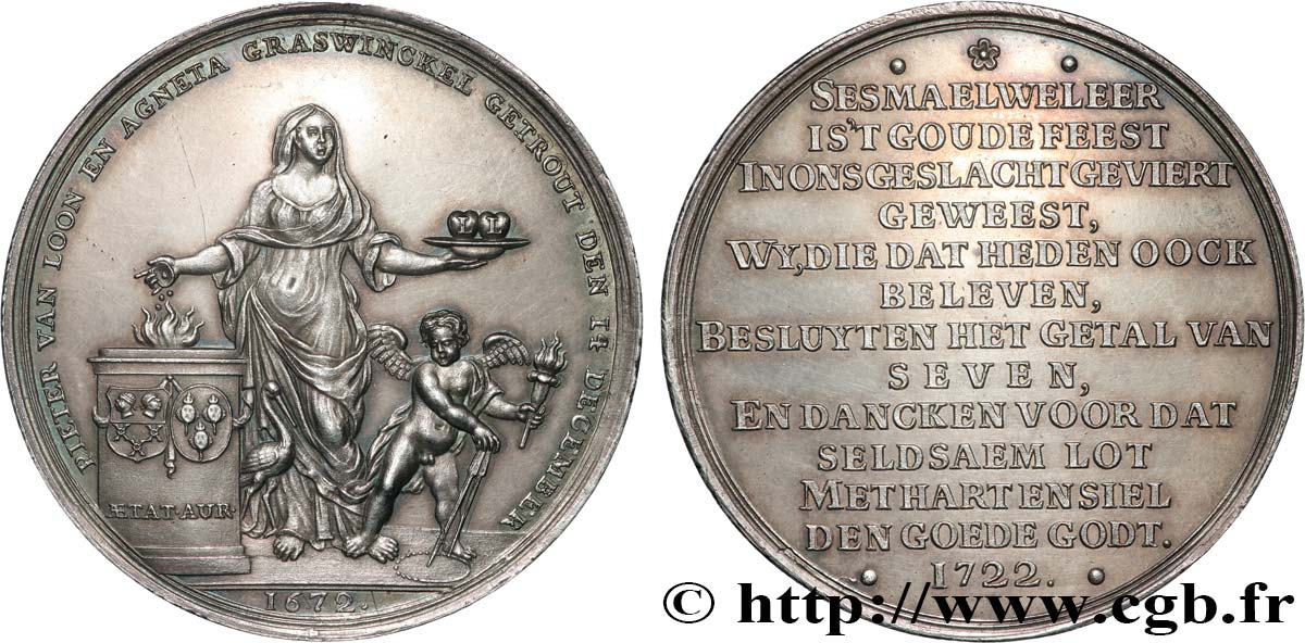 NIEDERLANDE - VEREINIGTEN PROVINZEN  - HOLLAND Médaille, Noces d’or de Pieter van Loon et Agneta  Graswinckel  SS/fVZ