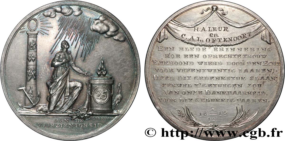 THE NEDERLANDS - KINGDOM OF HOLLAND - GUILLAUME Ier Médaille, Noces d’argent de H. A. Leur et C. A. L. Oftenoort MBC+