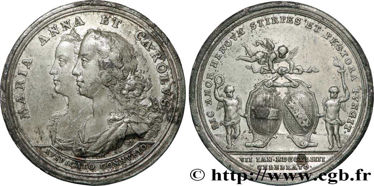 LORRAINE - CHARLES ALEXANDRE DE LORRAINE Médaille, Mariage de Charles-Alexandre de Lorraine avec Marie-Anne d’Autriche VF