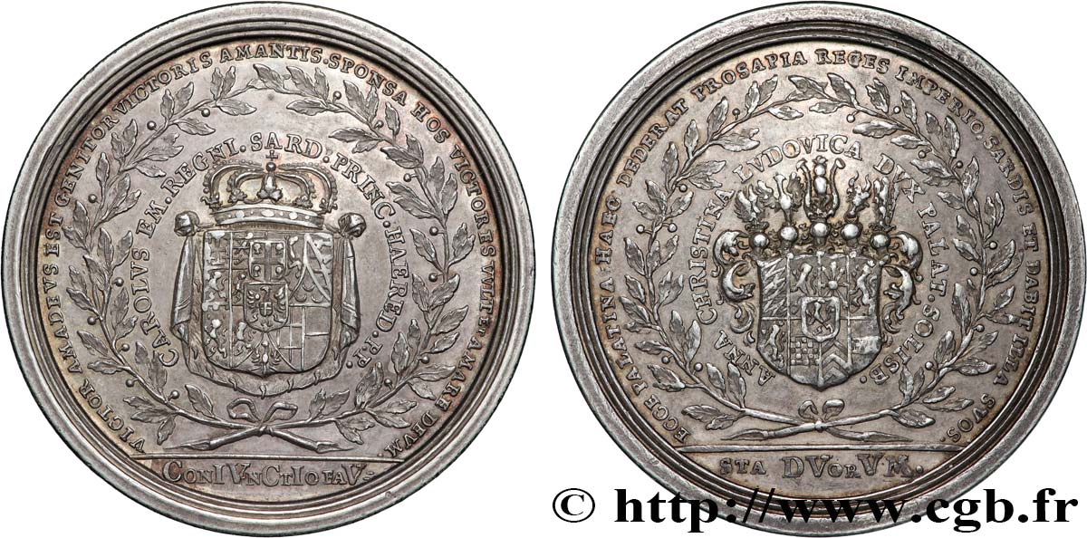 DUCHY OF SAVOY - CHARLES-EMMANUEL III Médaille, Mariage de Charles-Emmanuel de Savoie Prince de Piémont et Anne Christine de Palatinat-Soulbach AU