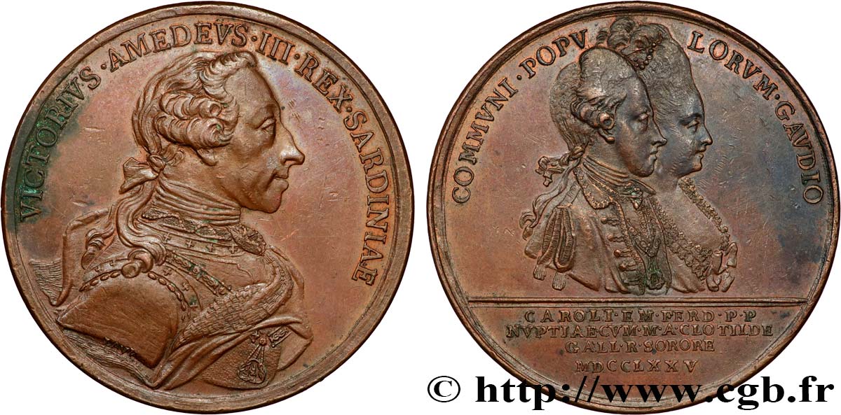 ITALIE - ROYAUME DE SARDAIGNE - VICTOR-AMEDEE III Médaille, Mariage de Charles-Emmanuel et Marie-Clotilde de France TTB+