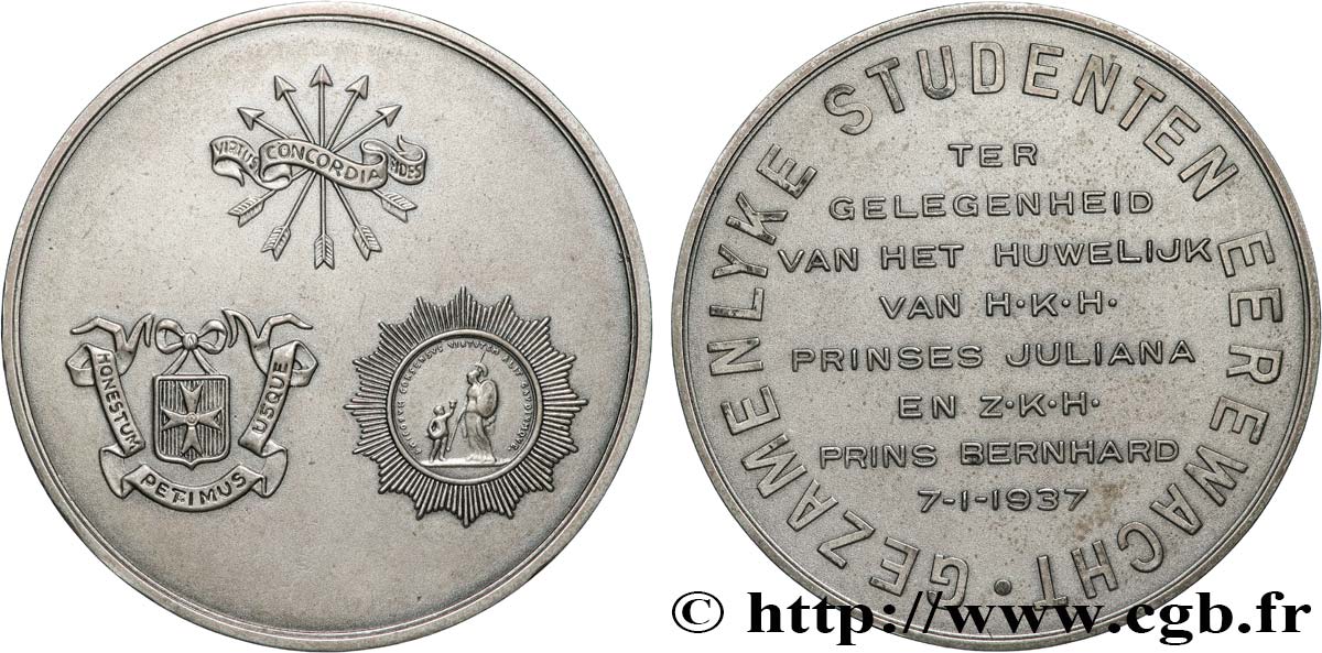 NIEDERLANDE - KöNIGREICH HOLLAND Médaille, Mariage de son Altesse Royale la Princesse Juliana des Pays-Bas avec le Prince Bernhard de Lippe Biesterfeld fVZ