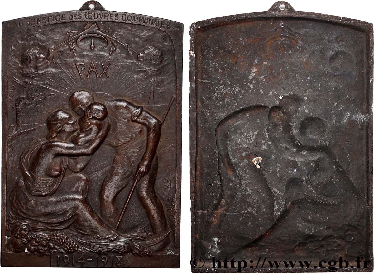 TROISIÈME RÉPUBLIQUE Plaque, PAX, Au bénéfice des oeuvres communales TTB+