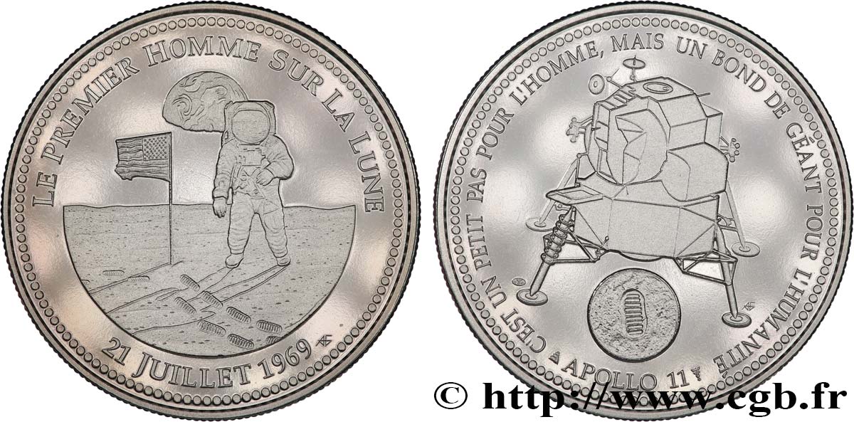 CONQUÊTE DE L ESPACE - EXPLORATION SPATIALE Médaille, Le premier homme sur la Lune EBC