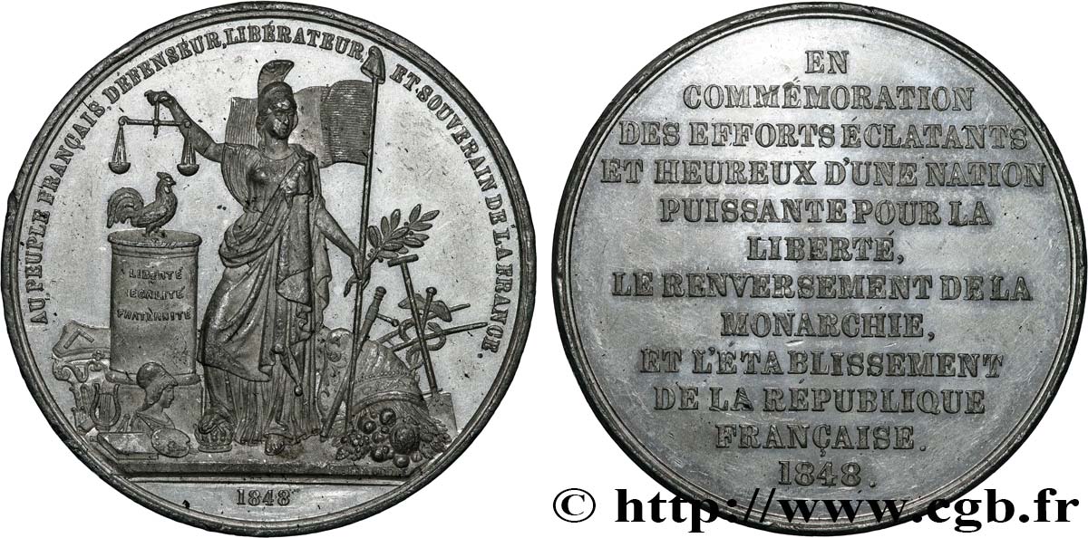 DEUXIÈME RÉPUBLIQUE Médaille, Commémoration des efforts éclatants TTB/TTB+